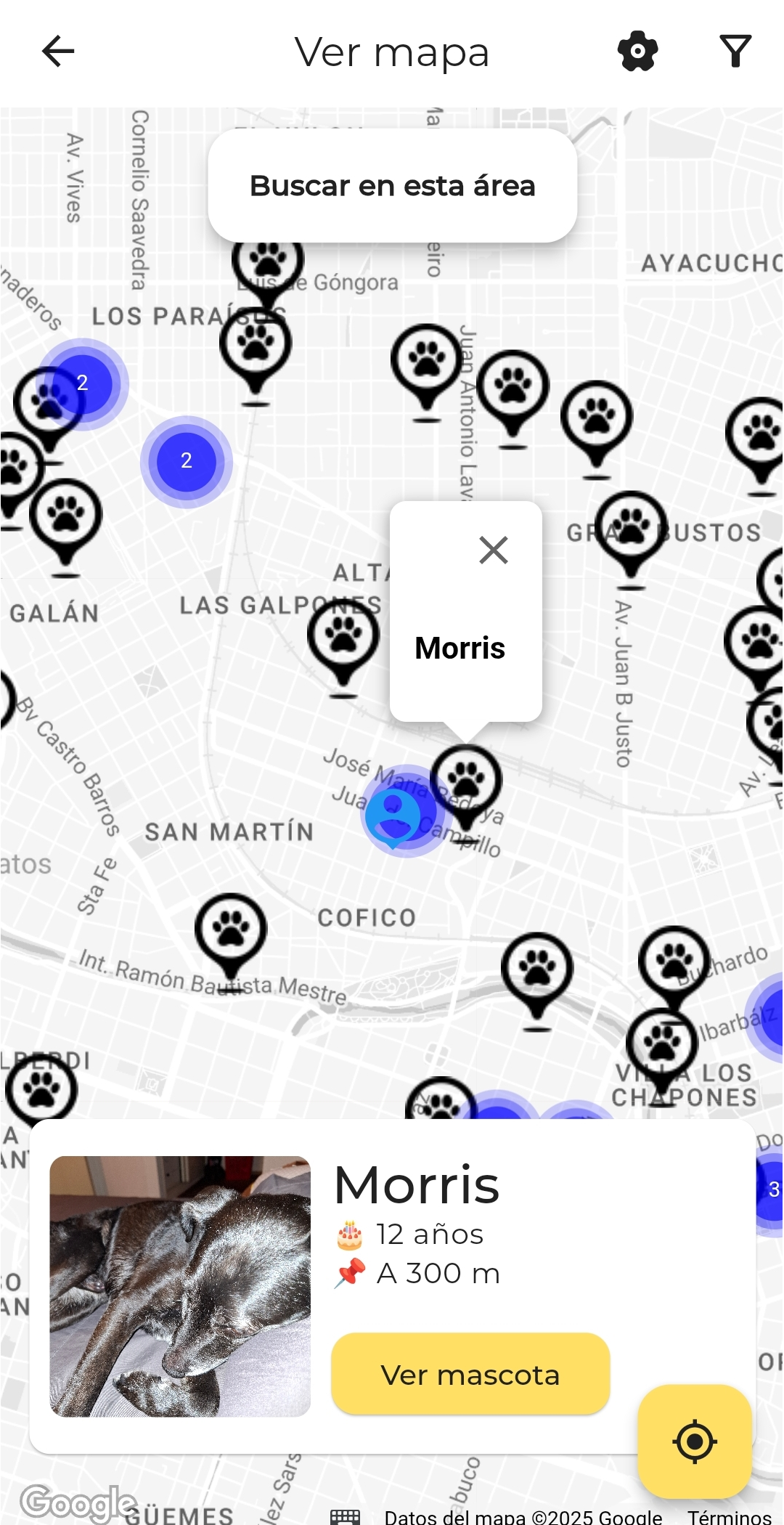 Mapa de mascotas cercanas